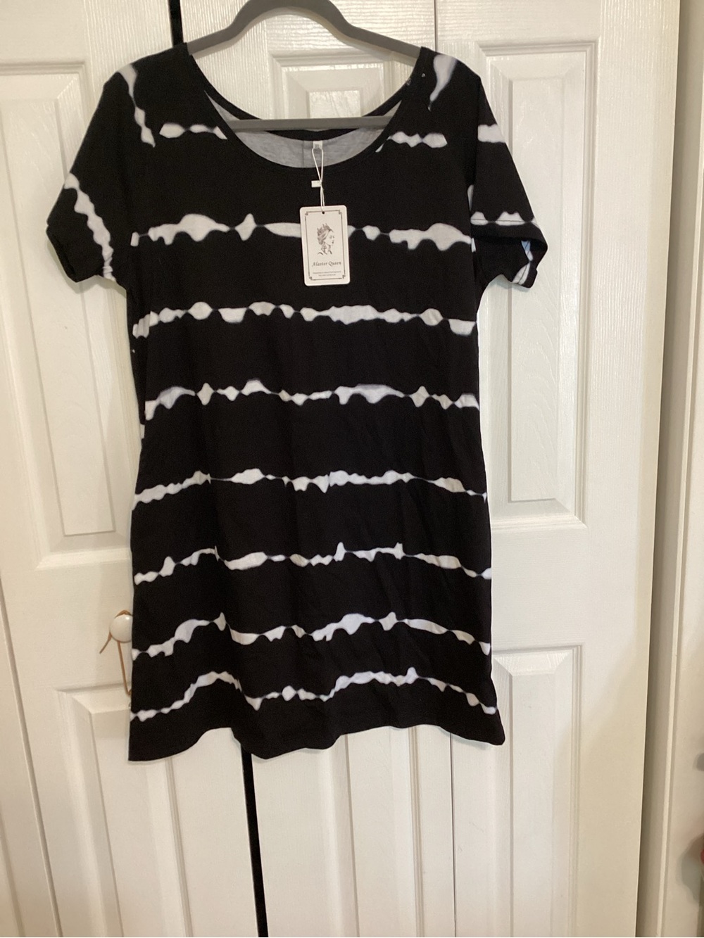 Black and White Tie-Dye Short Sleeve Dress